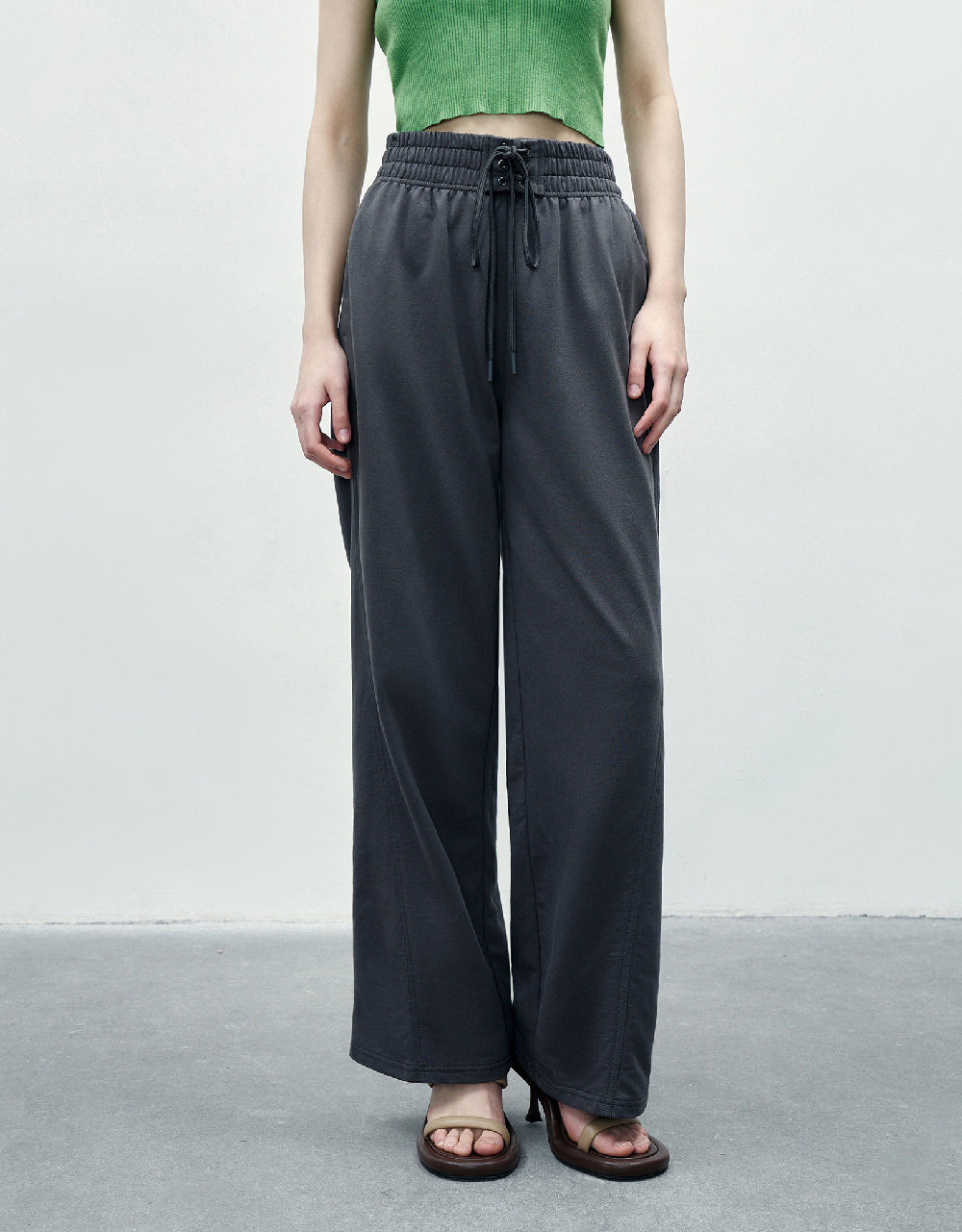 Drawstring Waist Wide-Leg Knitted Pants