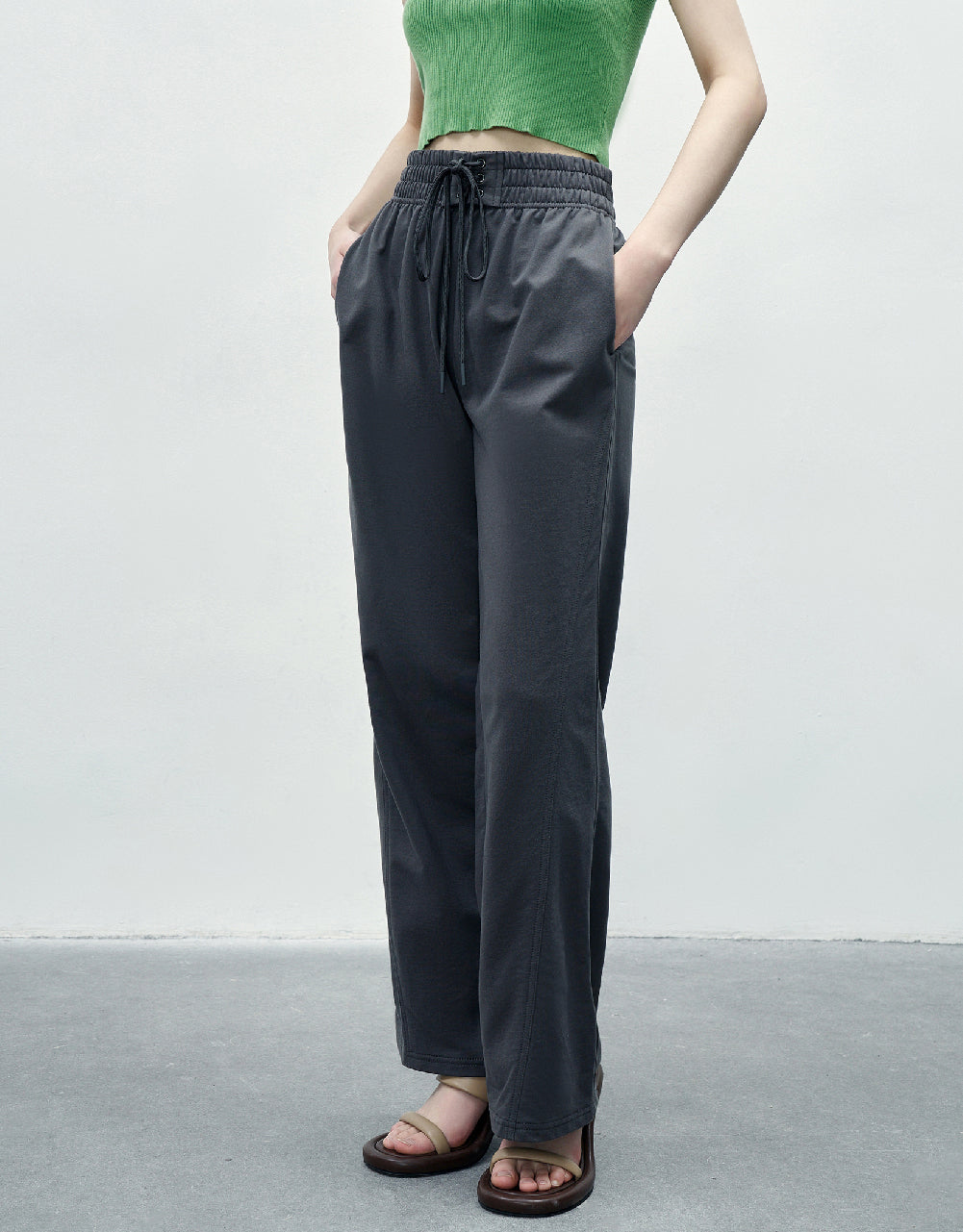 Drawstring Waist Wide-Leg Knitted Pants