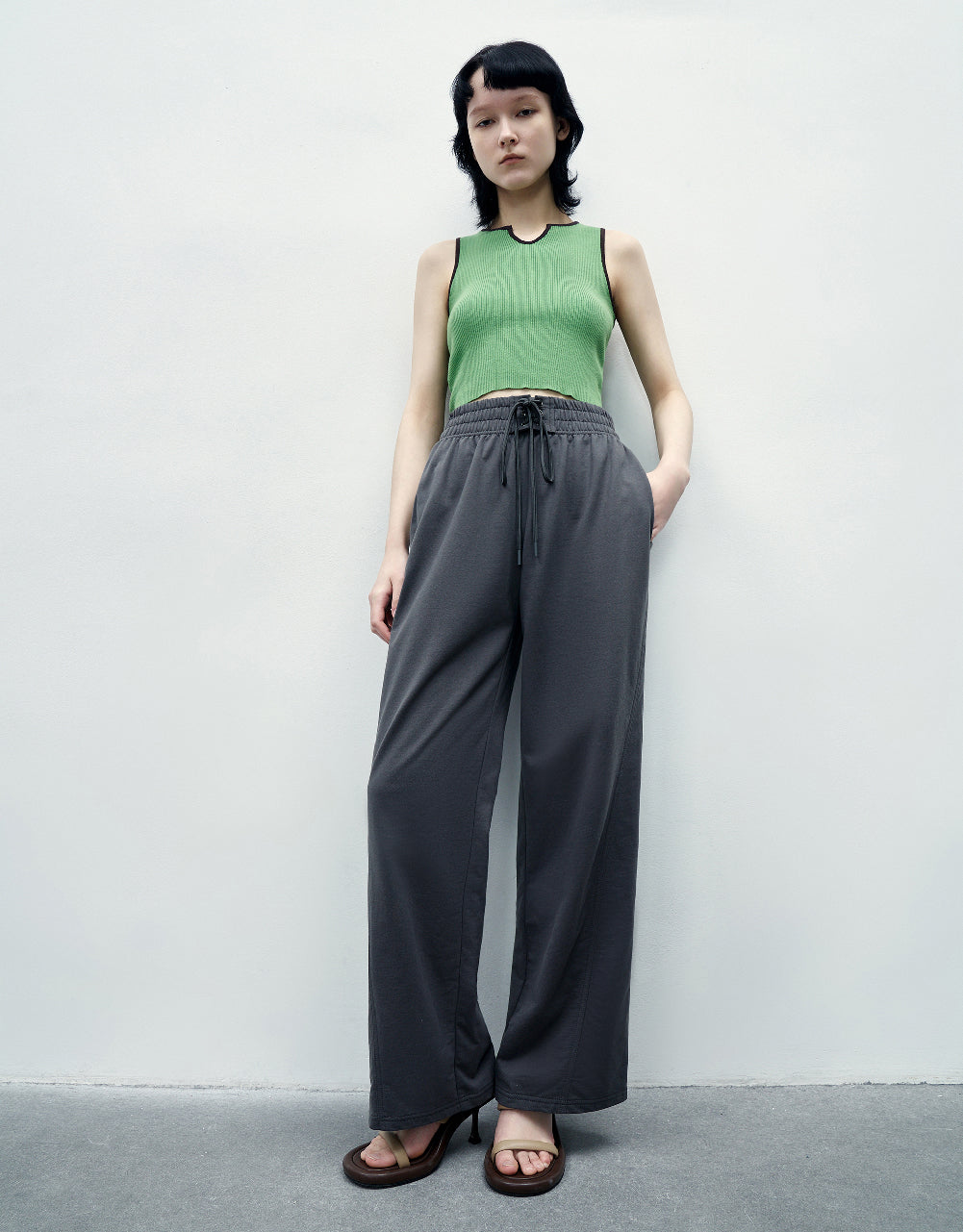 Drawstring Waist Wide-Leg Knitted Pants
