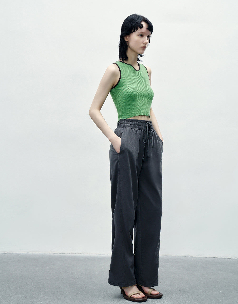 Drawstring Waist Wide-Leg Knitted Pants