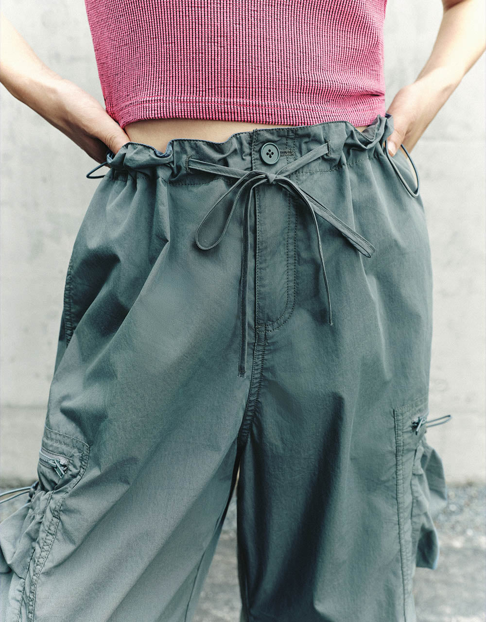 Drawstring Waist Wide-Leg Pants