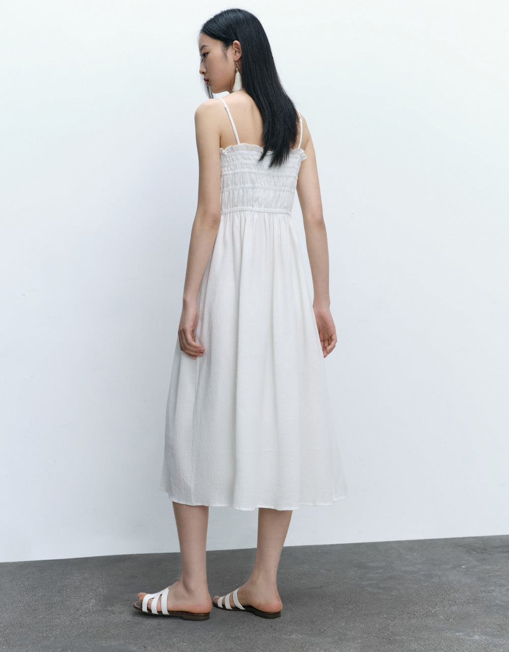 Shirred Sleeveless Midi Dress