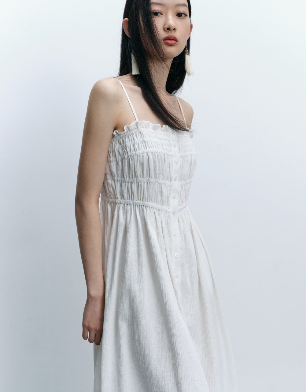 Shirred Sleeveless Midi Dress