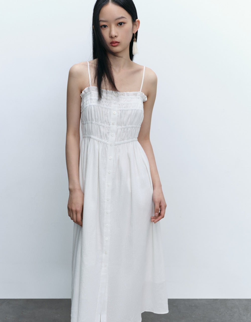 Shirred Sleeveless Midi Dress