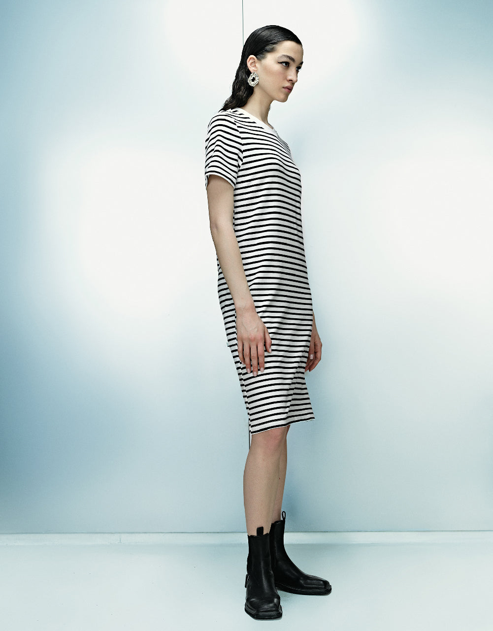 Striped Crew Neck Straight Dress