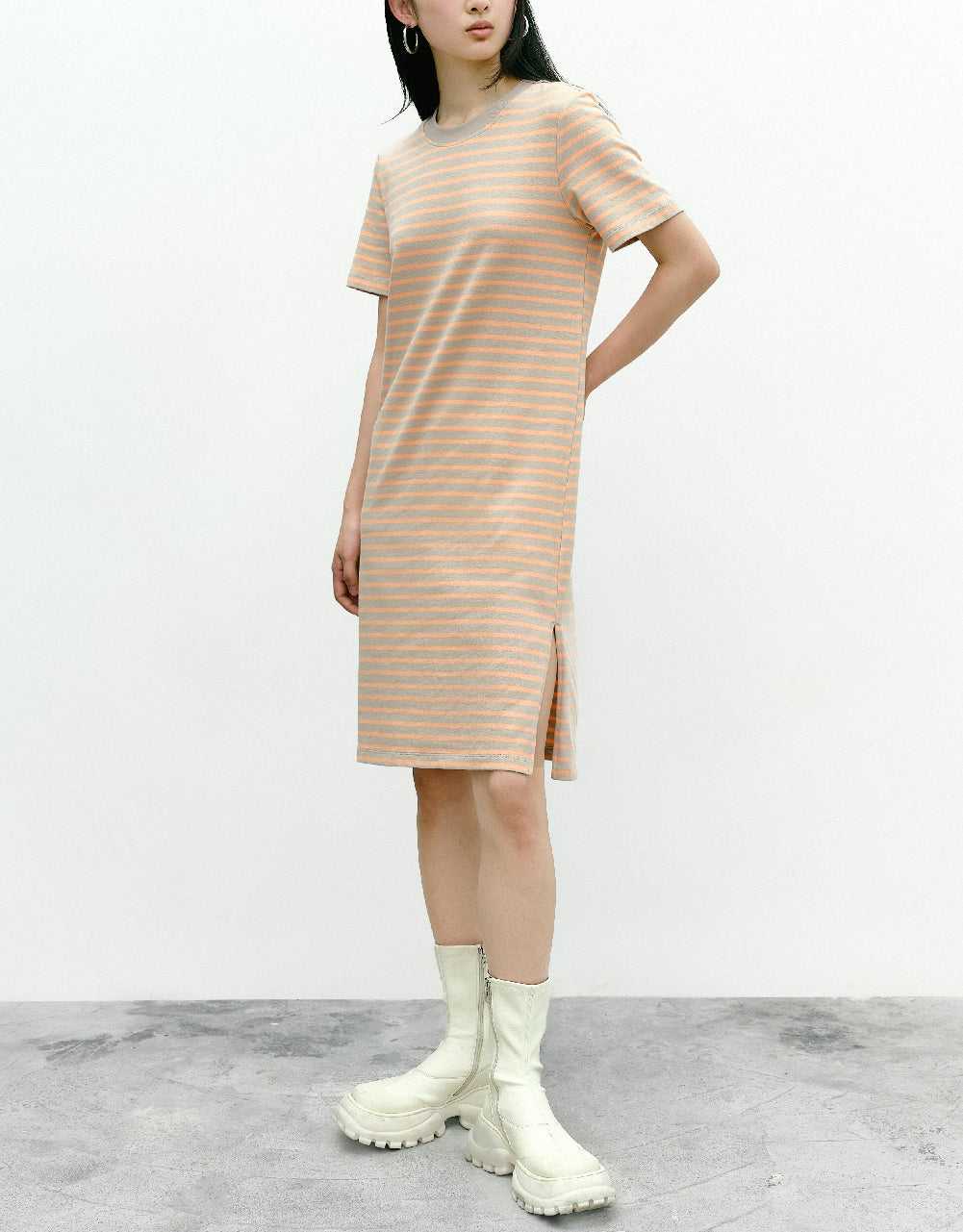 Striped Crew Neck Straight Dress