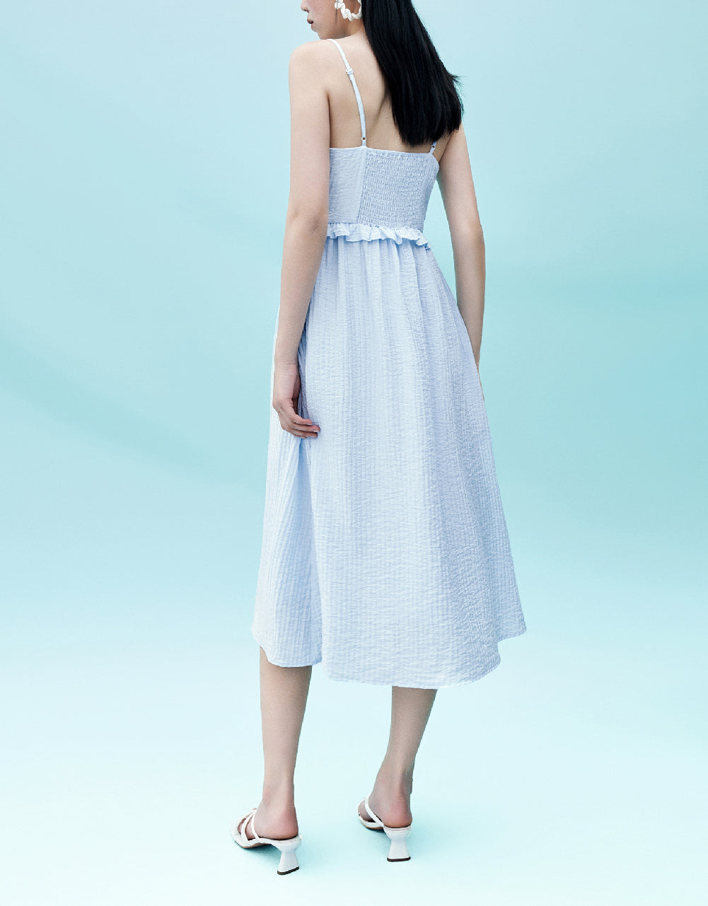 Textured Sleeveless V-Neck A-Line Dress