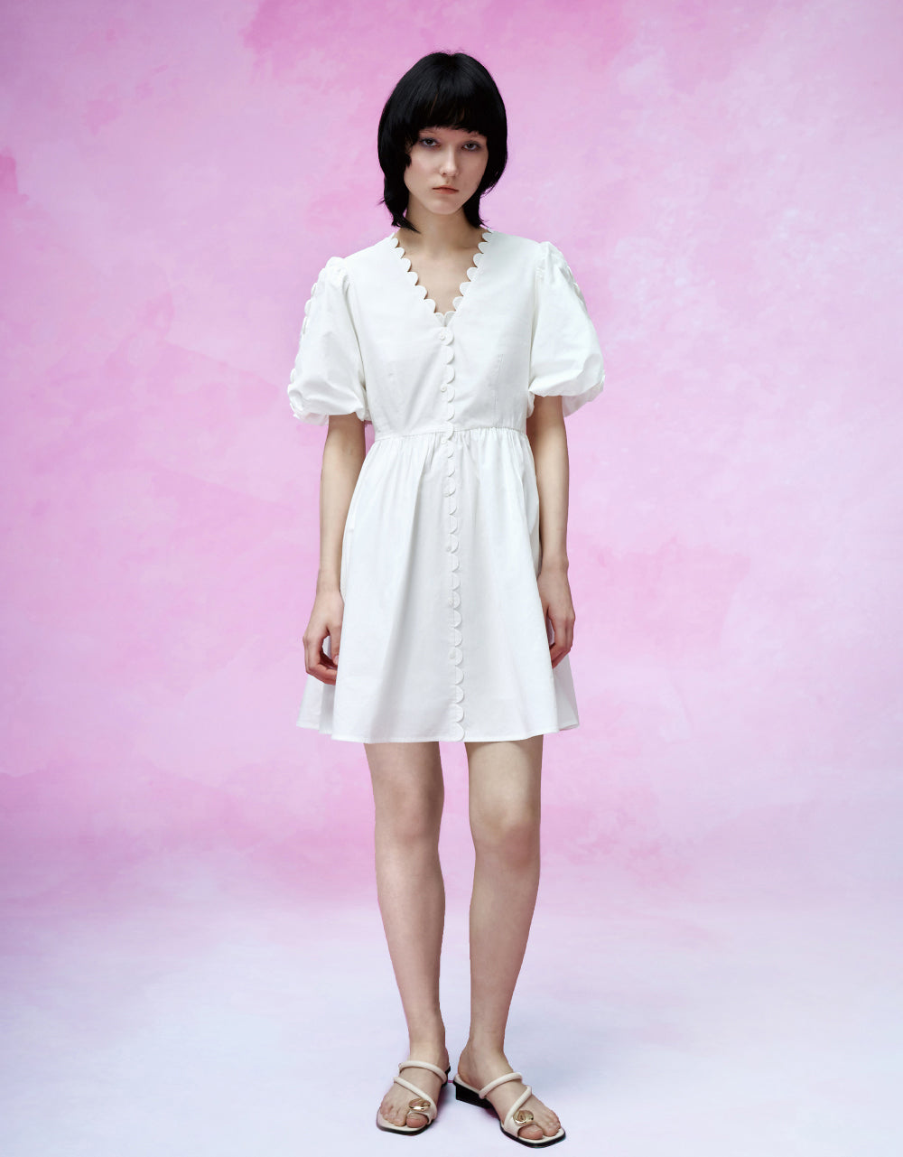 Puff Sleeve V-Neck A-Line Dress