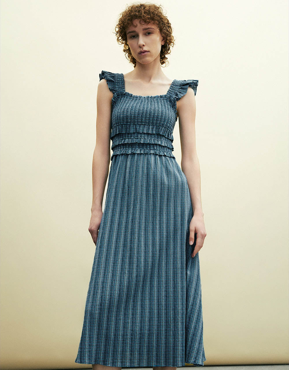 Striped Sleeveless Square-cut Collar A-Line Dress