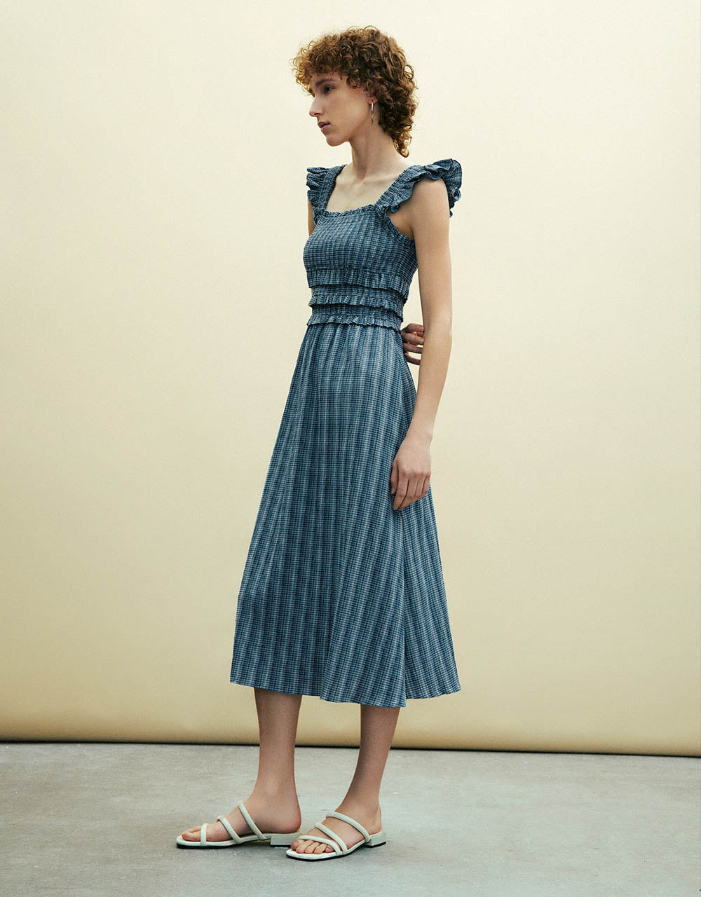 Striped Sleeveless Square-cut Collar A-Line Dress