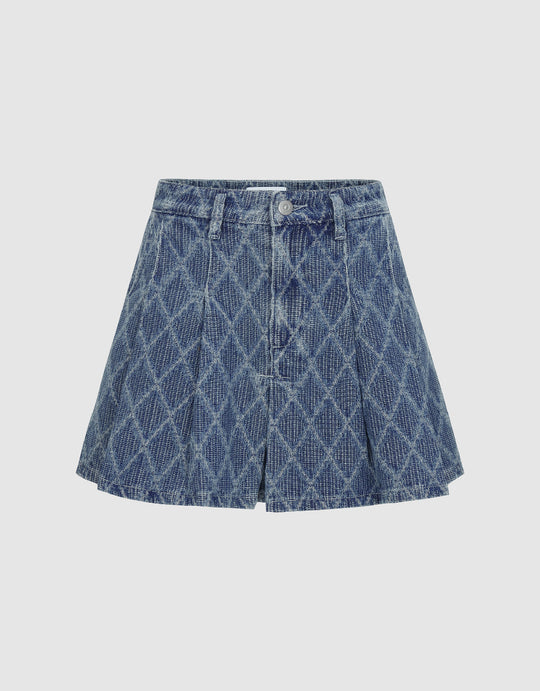 Pleated Mini Denim Skirt