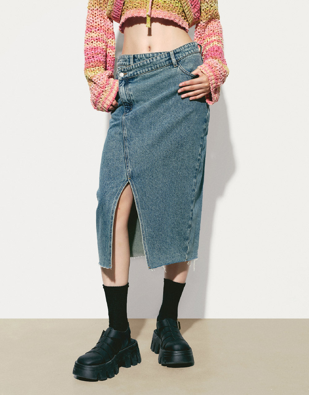 Midi Balloon Denim Skirt