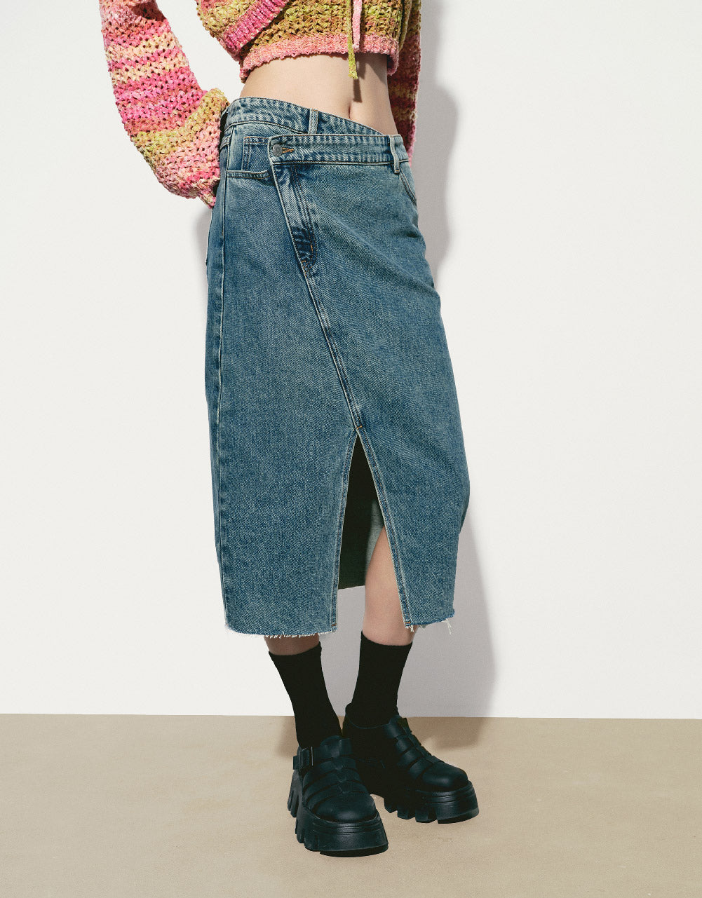 Midi Balloon Denim Skirt