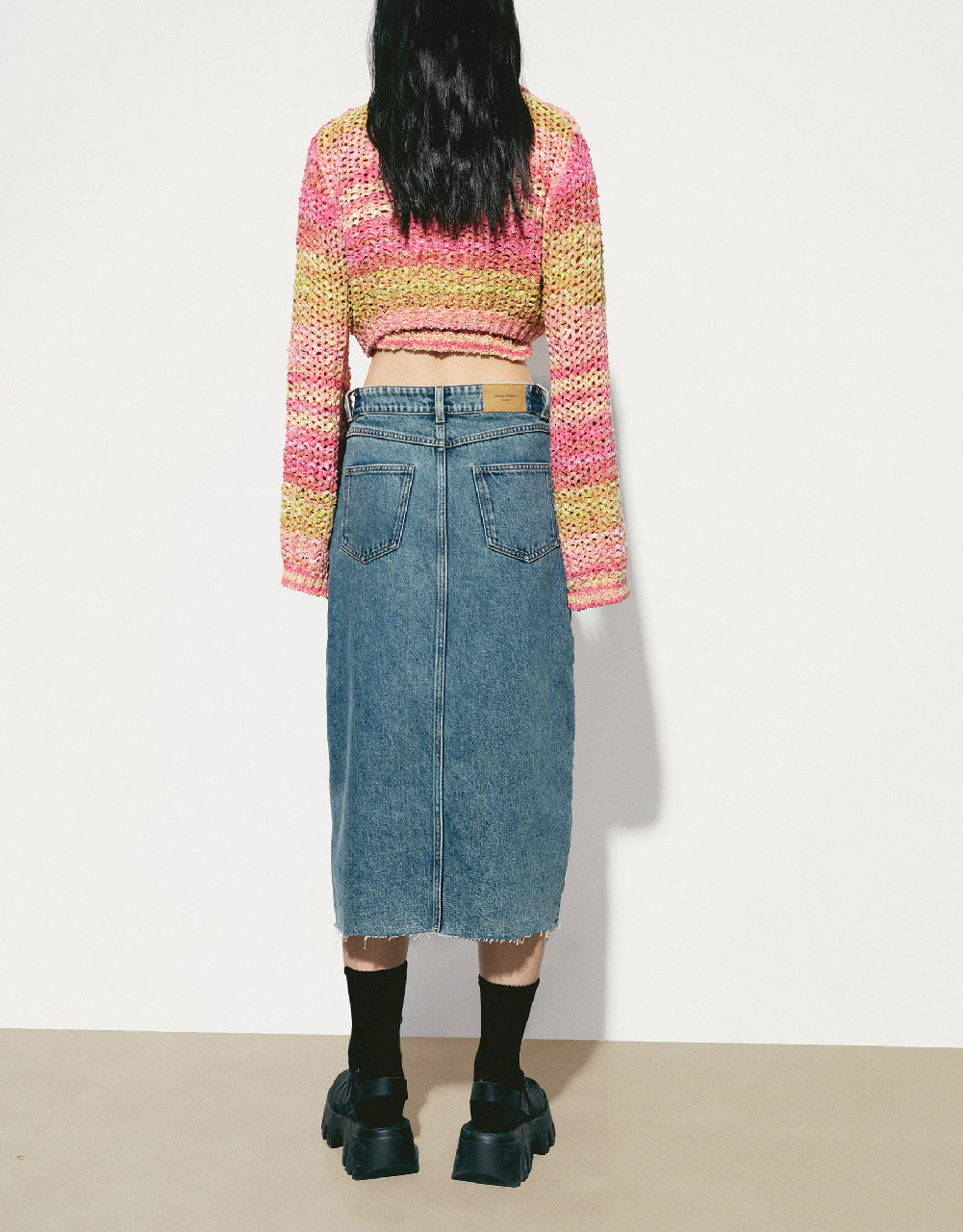 Midi Balloon Denim Skirt