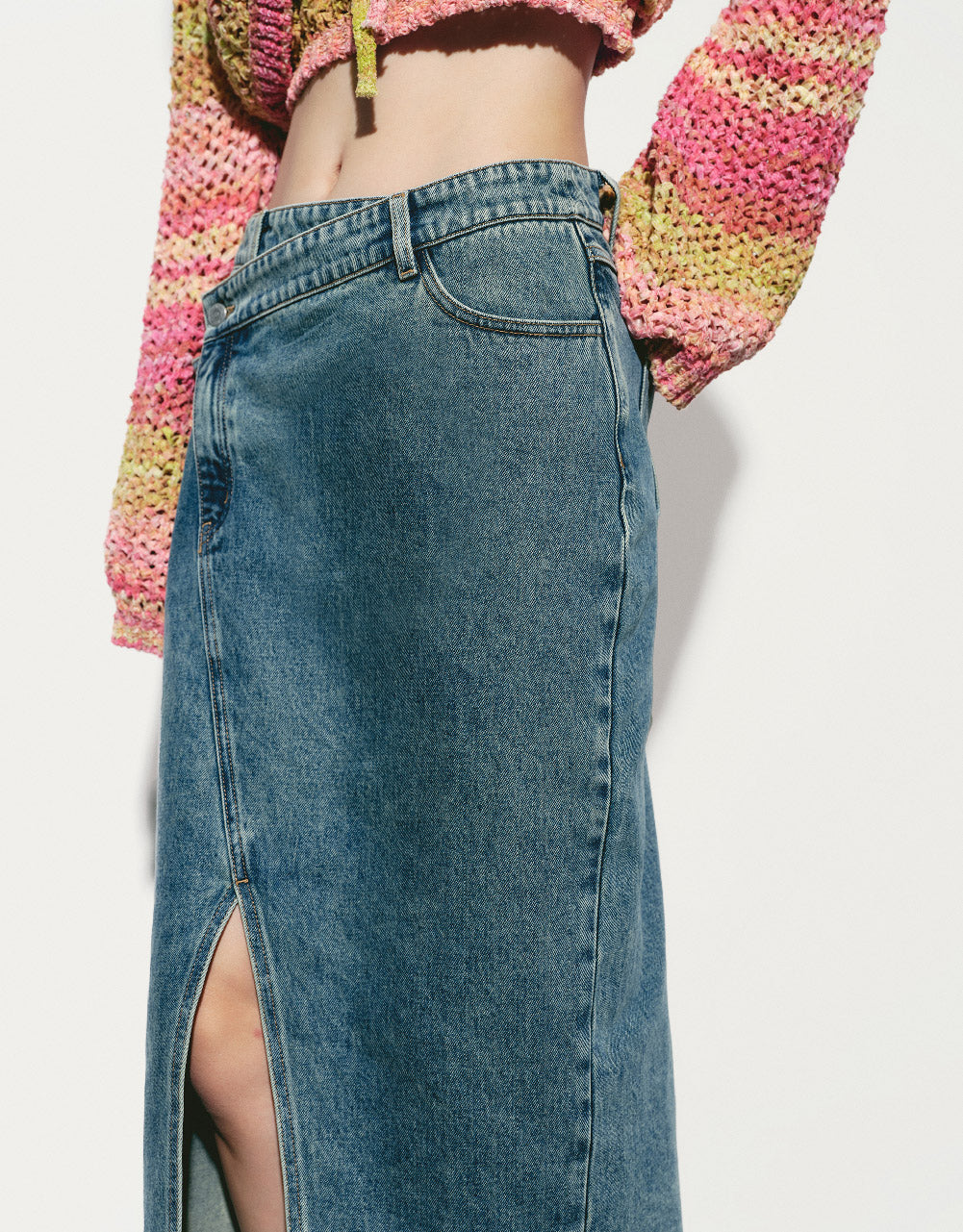 Midi Balloon Denim Skirt