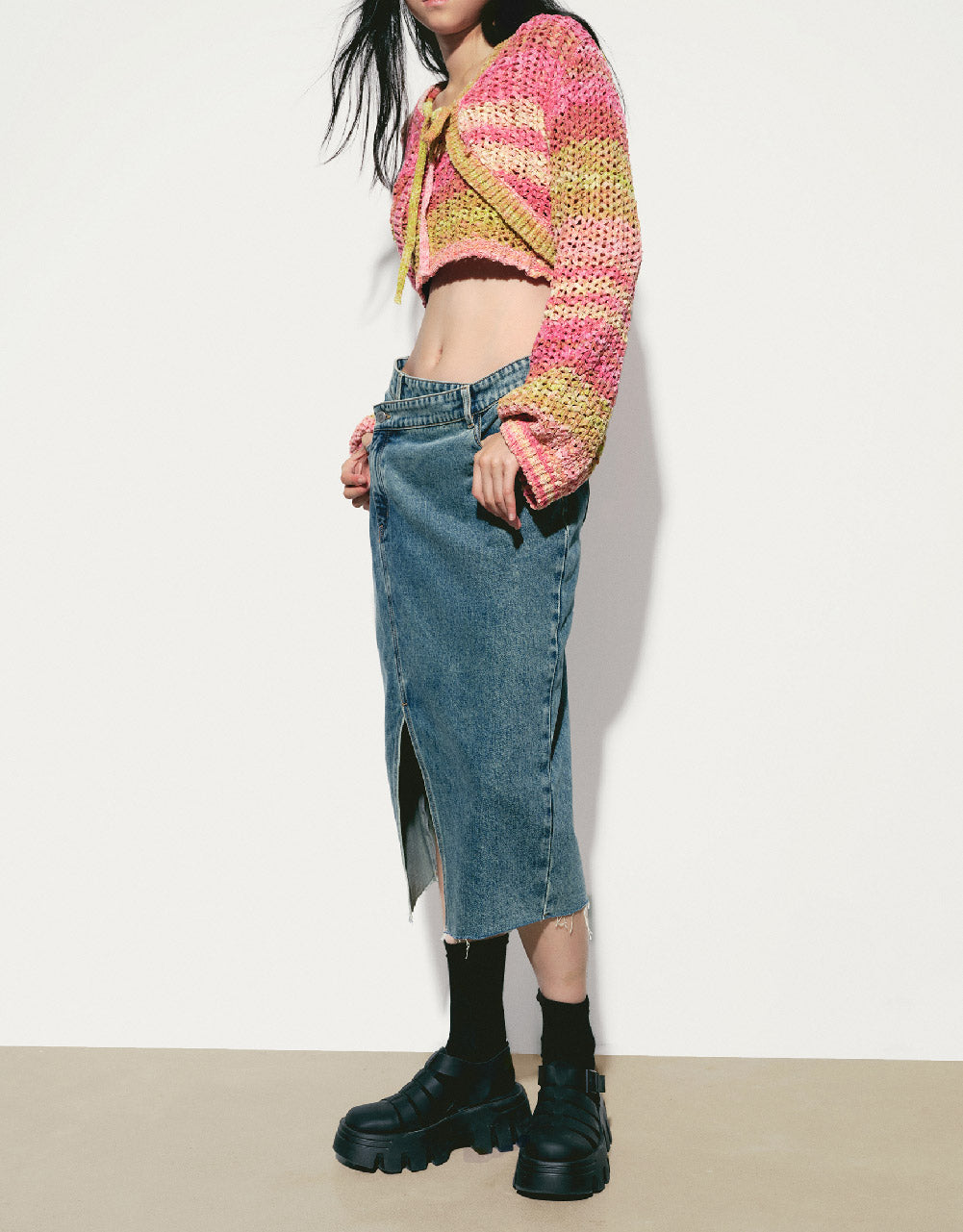 Midi Balloon Denim Skirt