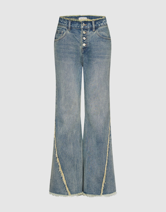 Raw Hem Flare Jeans