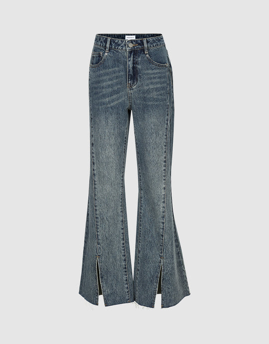 Raw Hem Flare Jeans