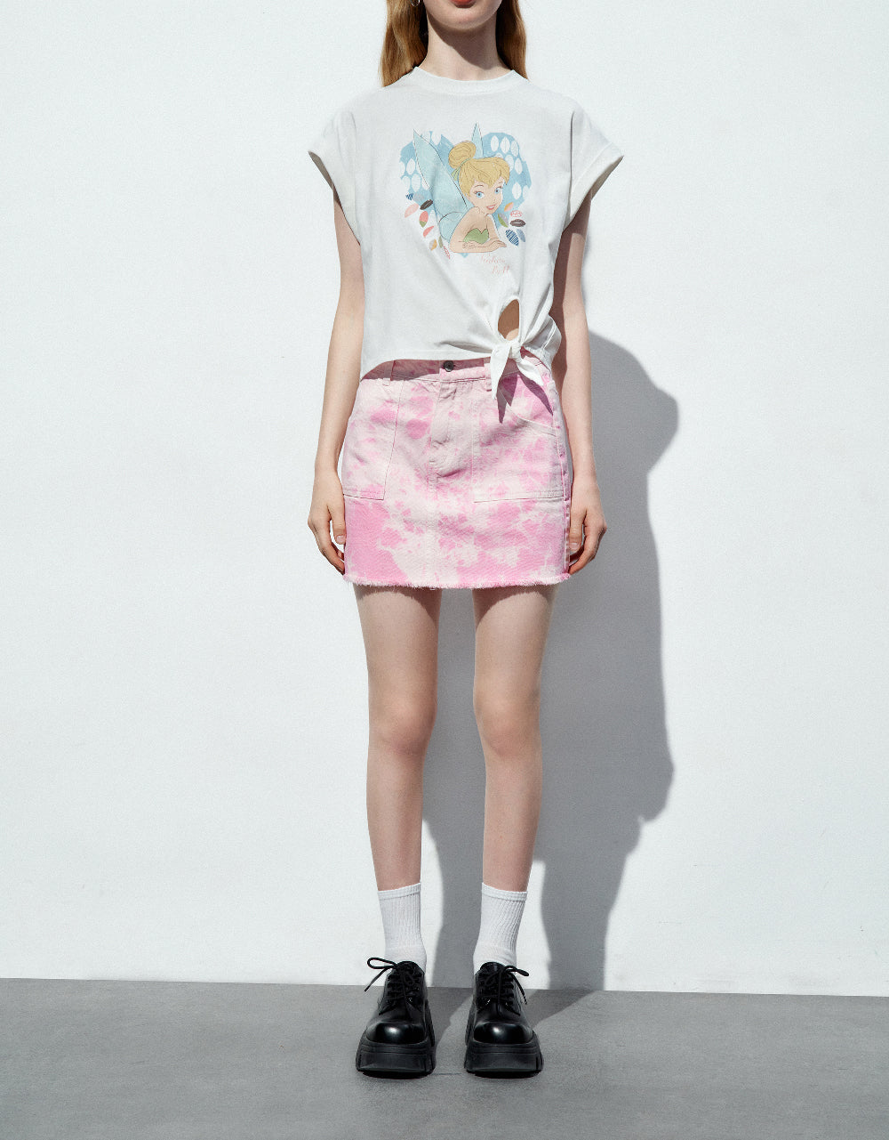 Printed Mini A-Line Denim Skirt