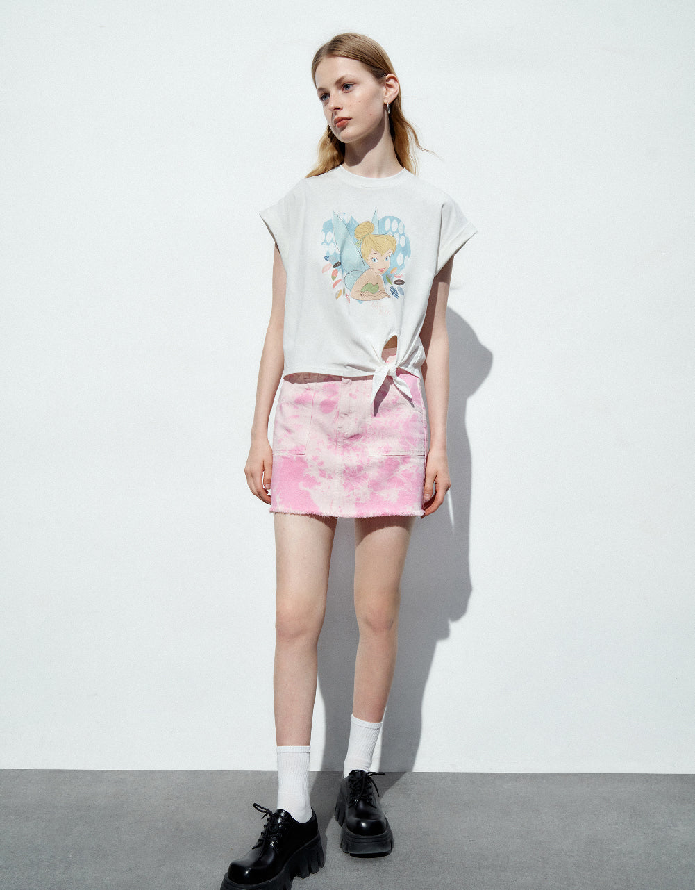 Printed Mini A-Line Denim Skirt