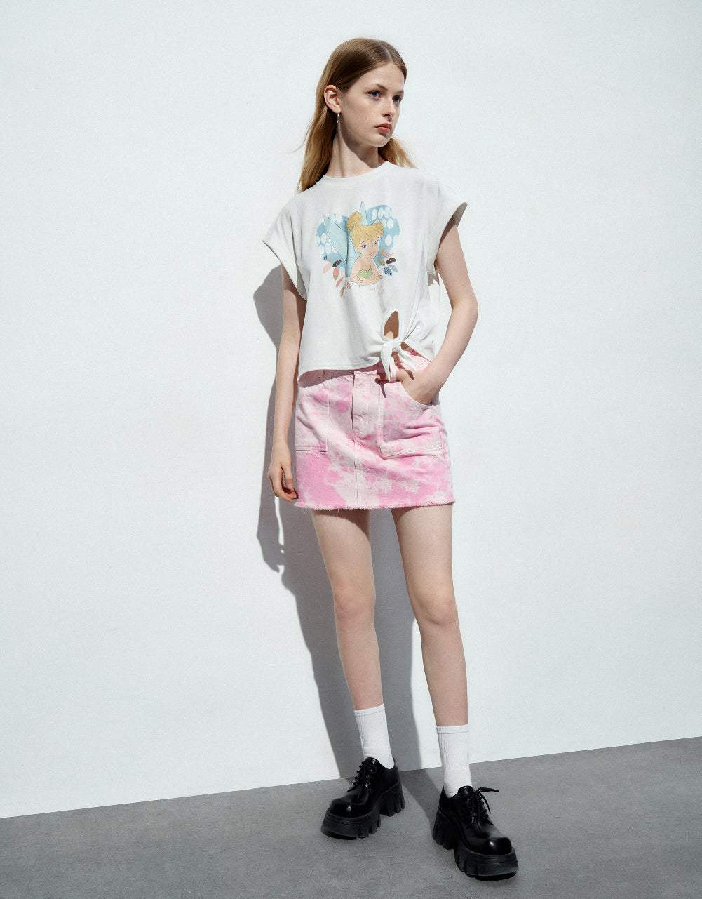 Printed Mini A-Line Denim Skirt