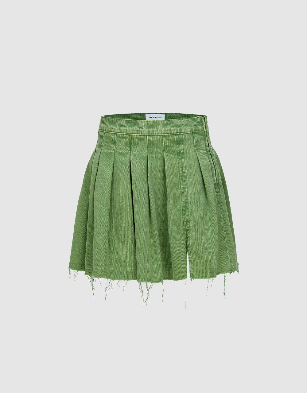 Pleated Mini A-Line Denim Skirt