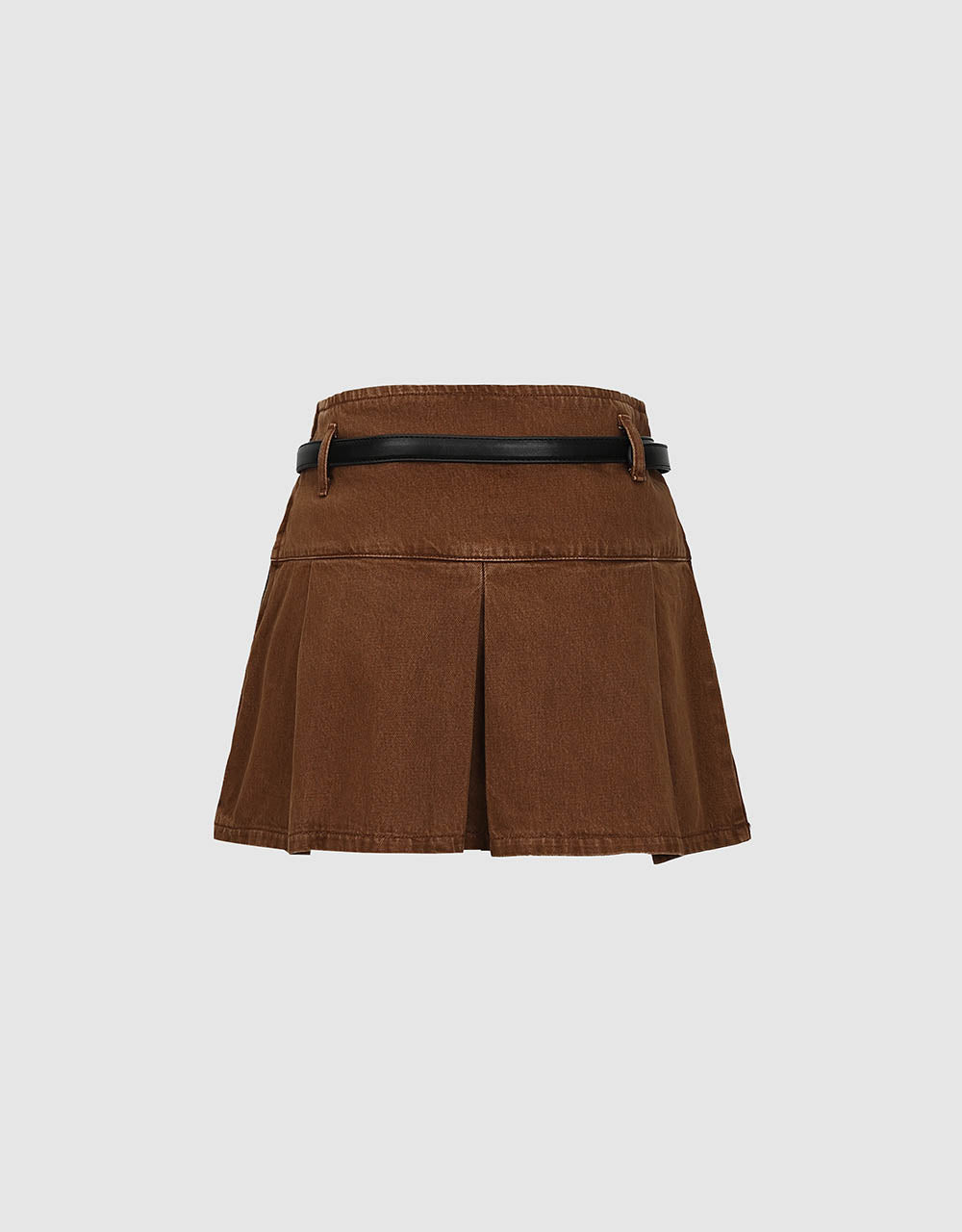 Pleated Mini A-Line Denim Skirt
