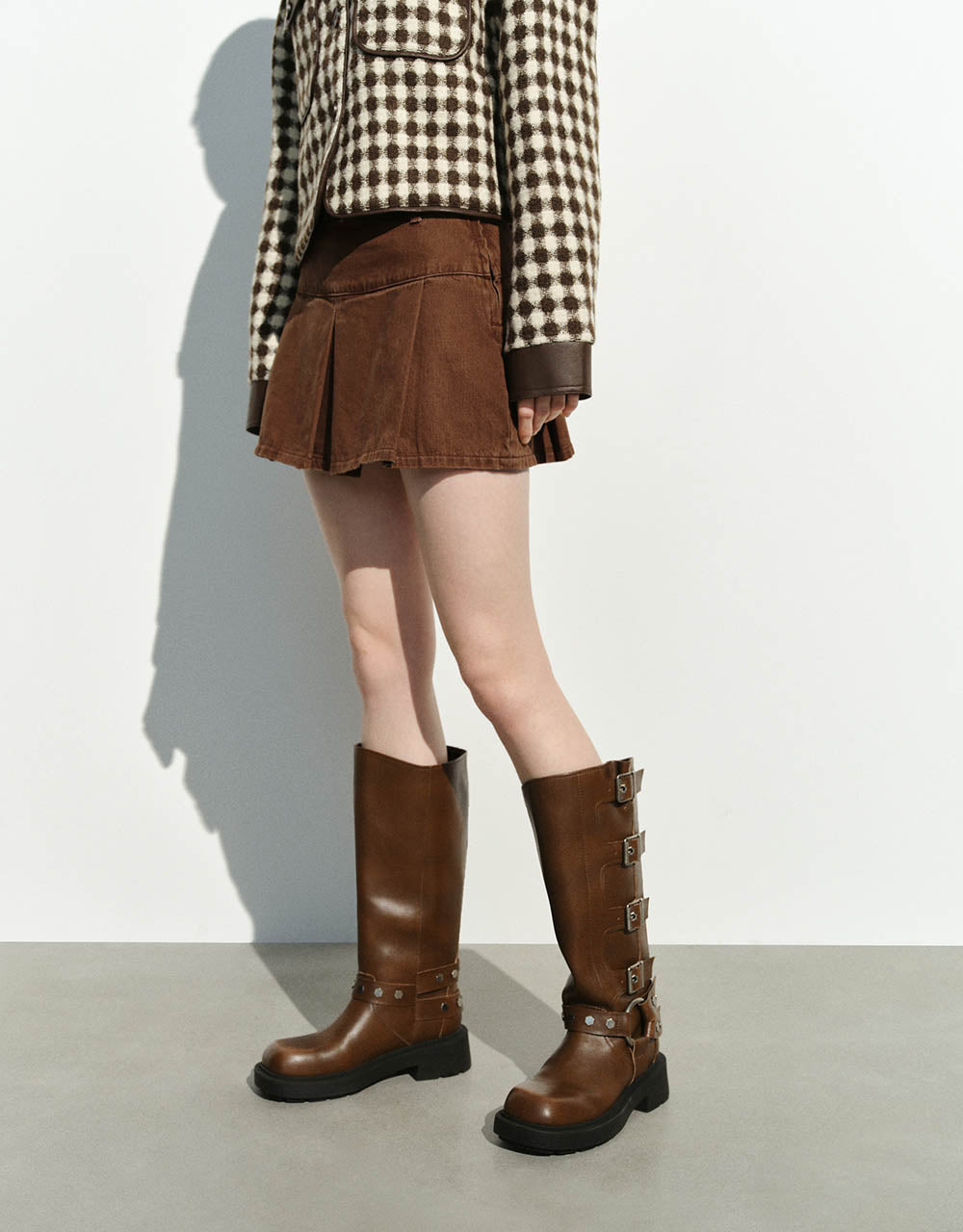 Pleated Mini A-Line Denim Skirt