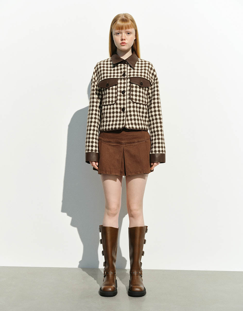 Pleated Mini A-Line Denim Skirt