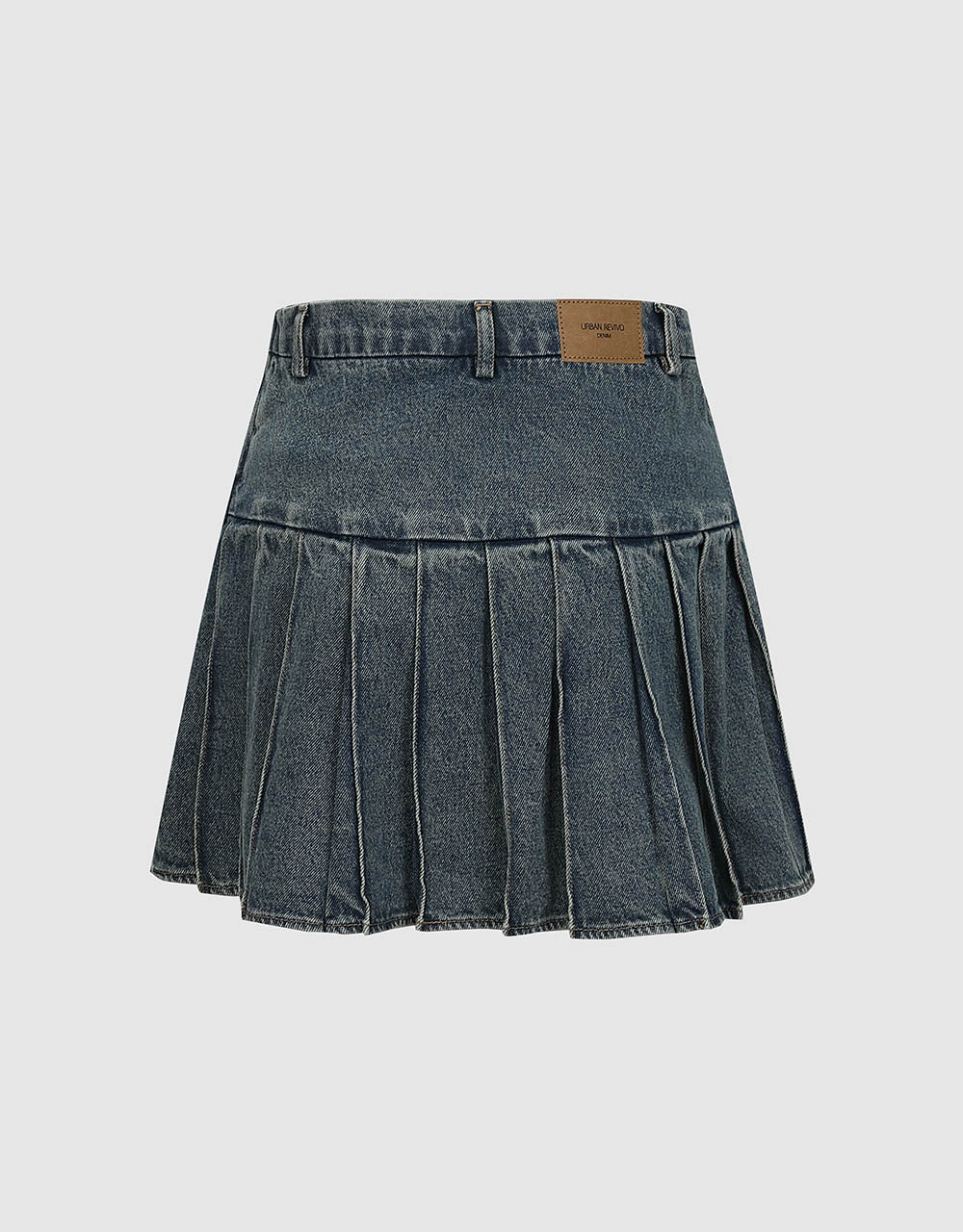 Pleated Mini Denim Skirt