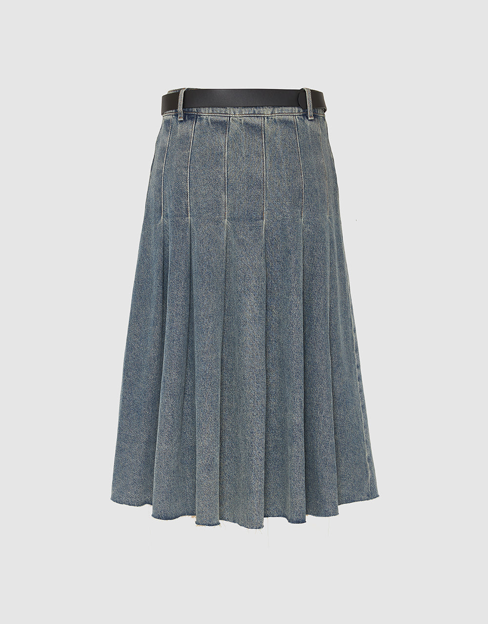 Pleated Midi A-Line Denim Skirt