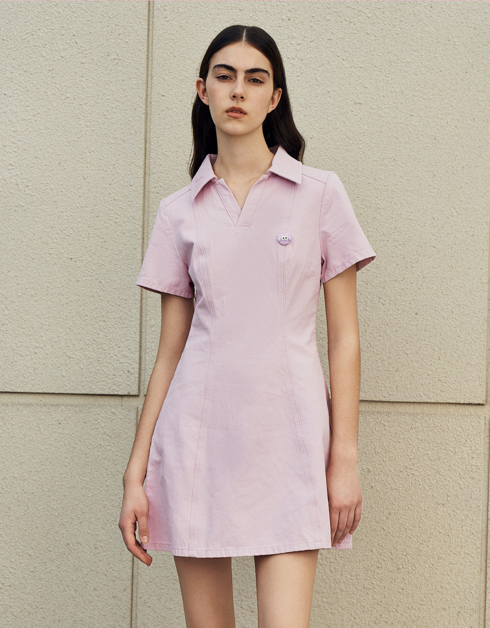Lapel Denim A-Line Dress