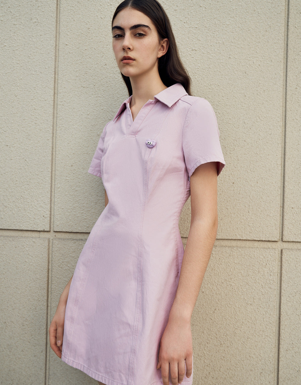 Lapel Denim A-Line Dress