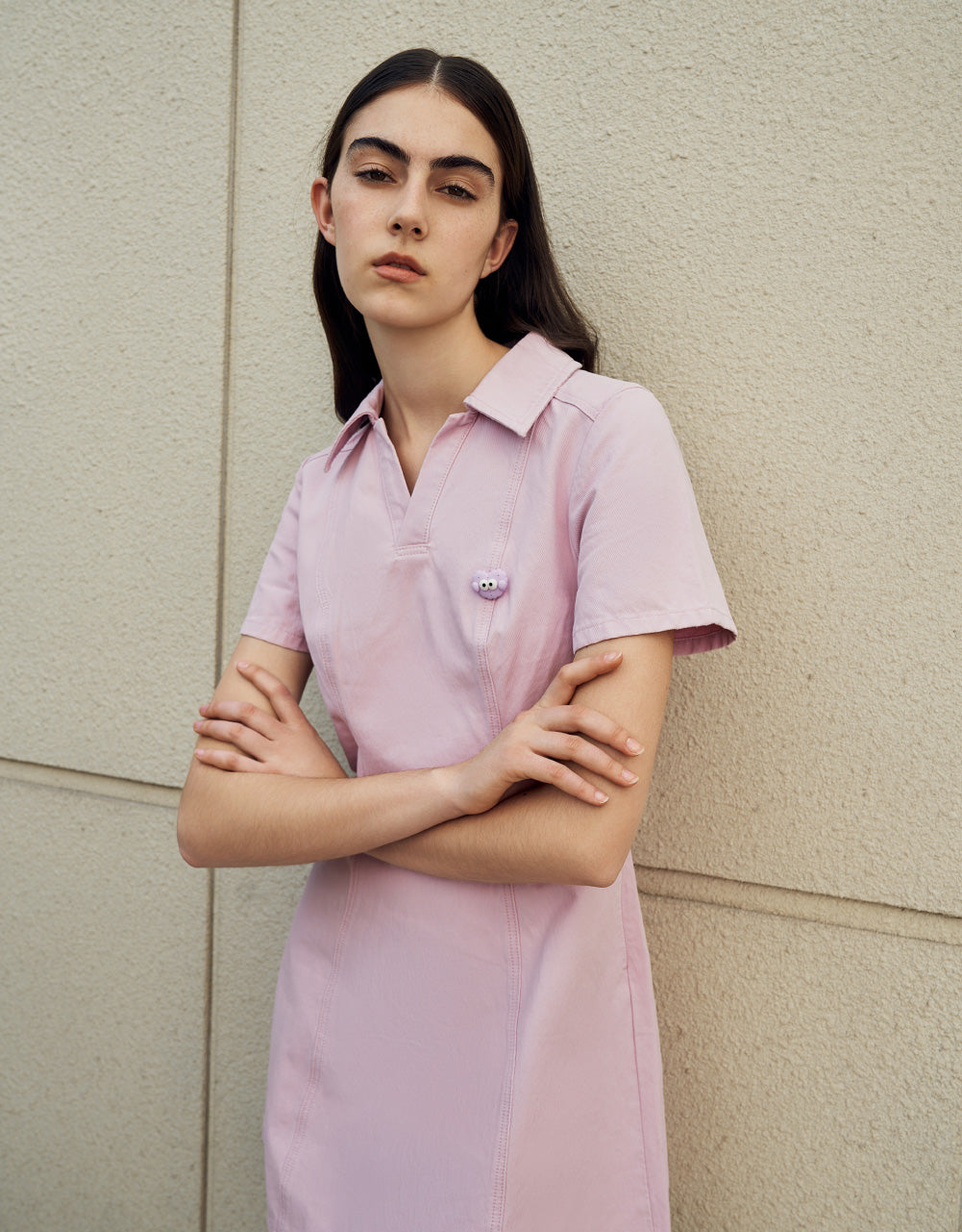 Lapel Denim A-Line Dress