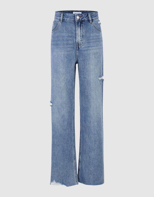 Raw Hem Wide-Leg Jeans