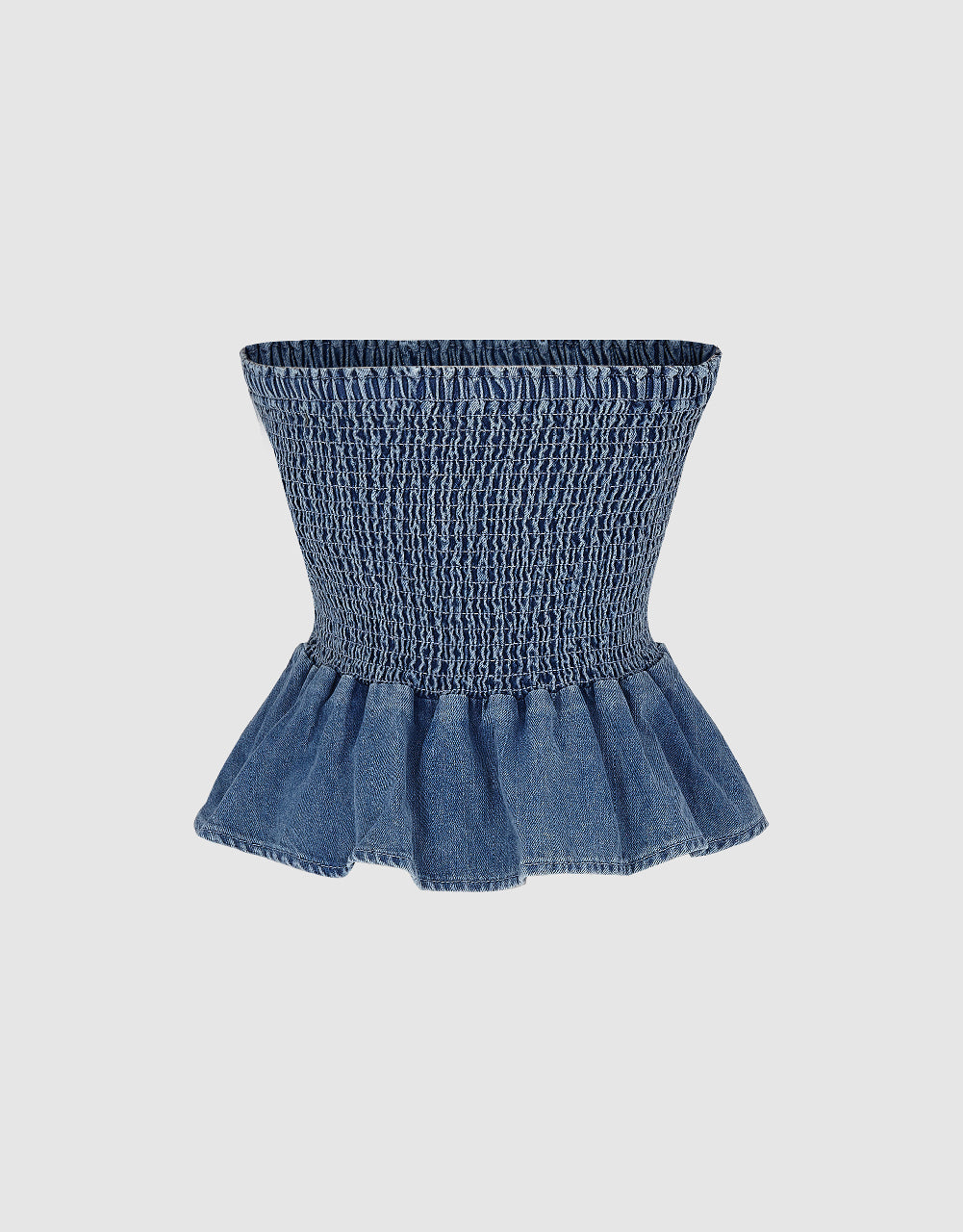Shirred Denim Tube Top
