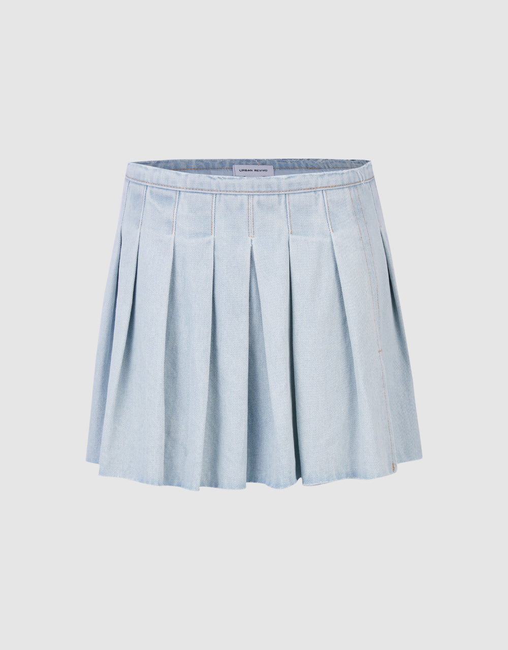 Raw Hem Pleated Mini Denim Skirt