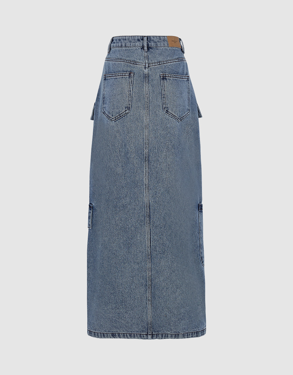 Multi-Pocket Midi Denim Skirt