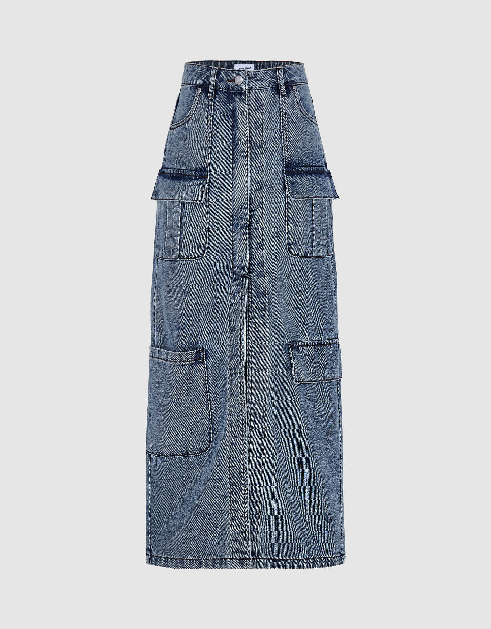 Multi-Pocket Midi Denim Skirt
