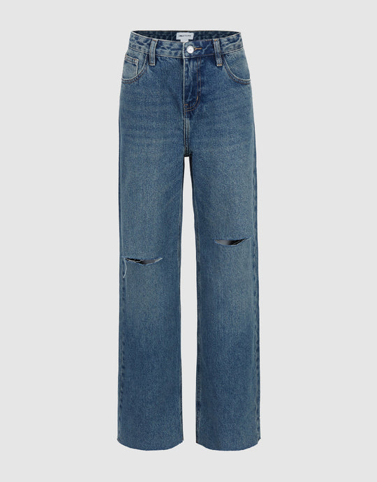 Ripped Straight Jeans