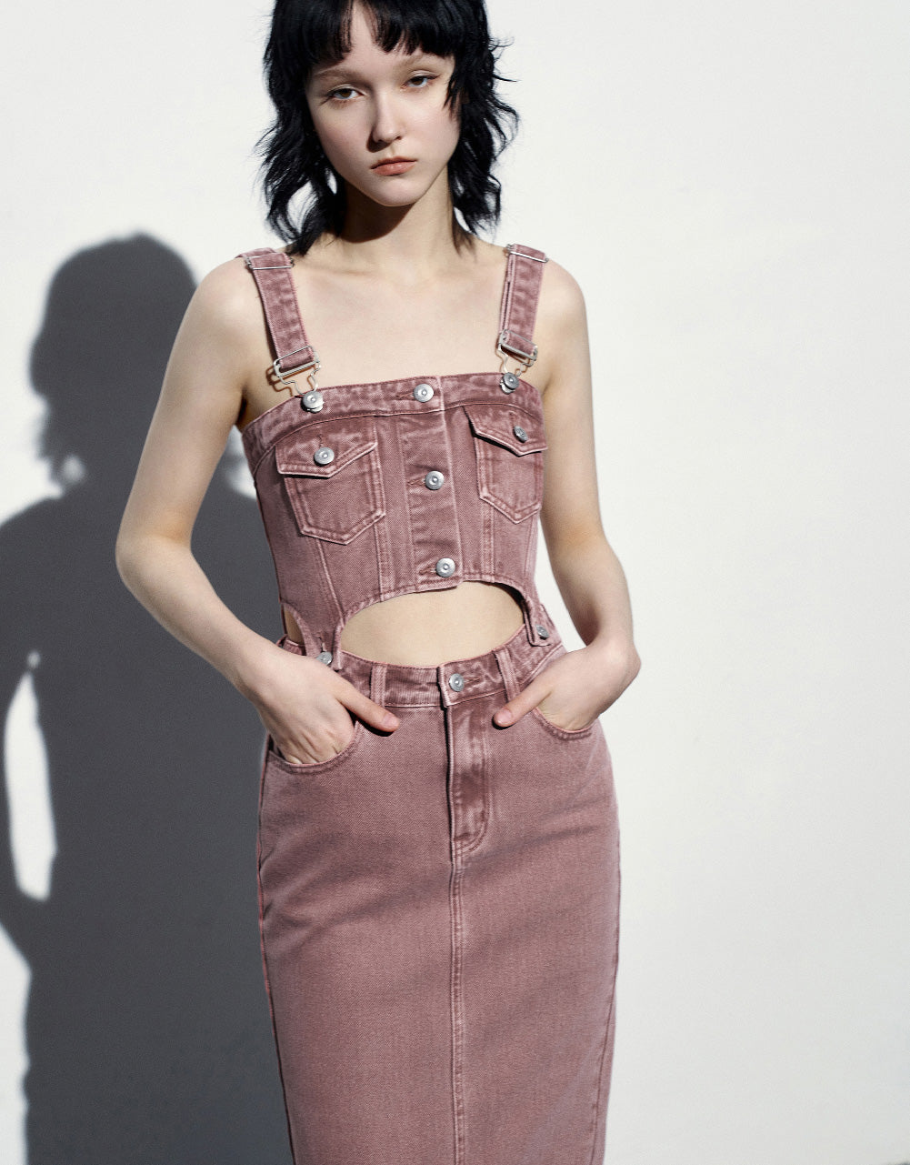 Long Denim Pinafore Dress