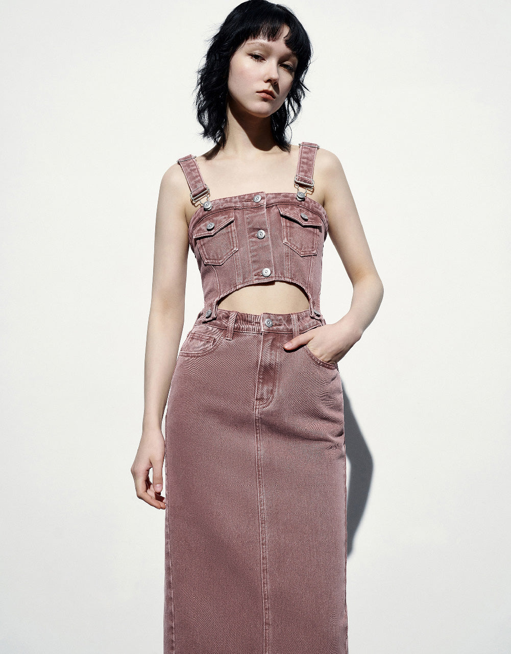Long Denim Pinafore Dress
