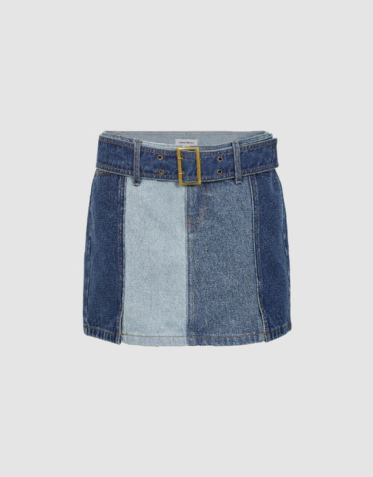 Mini A-Line  Denim Skirt With Belt