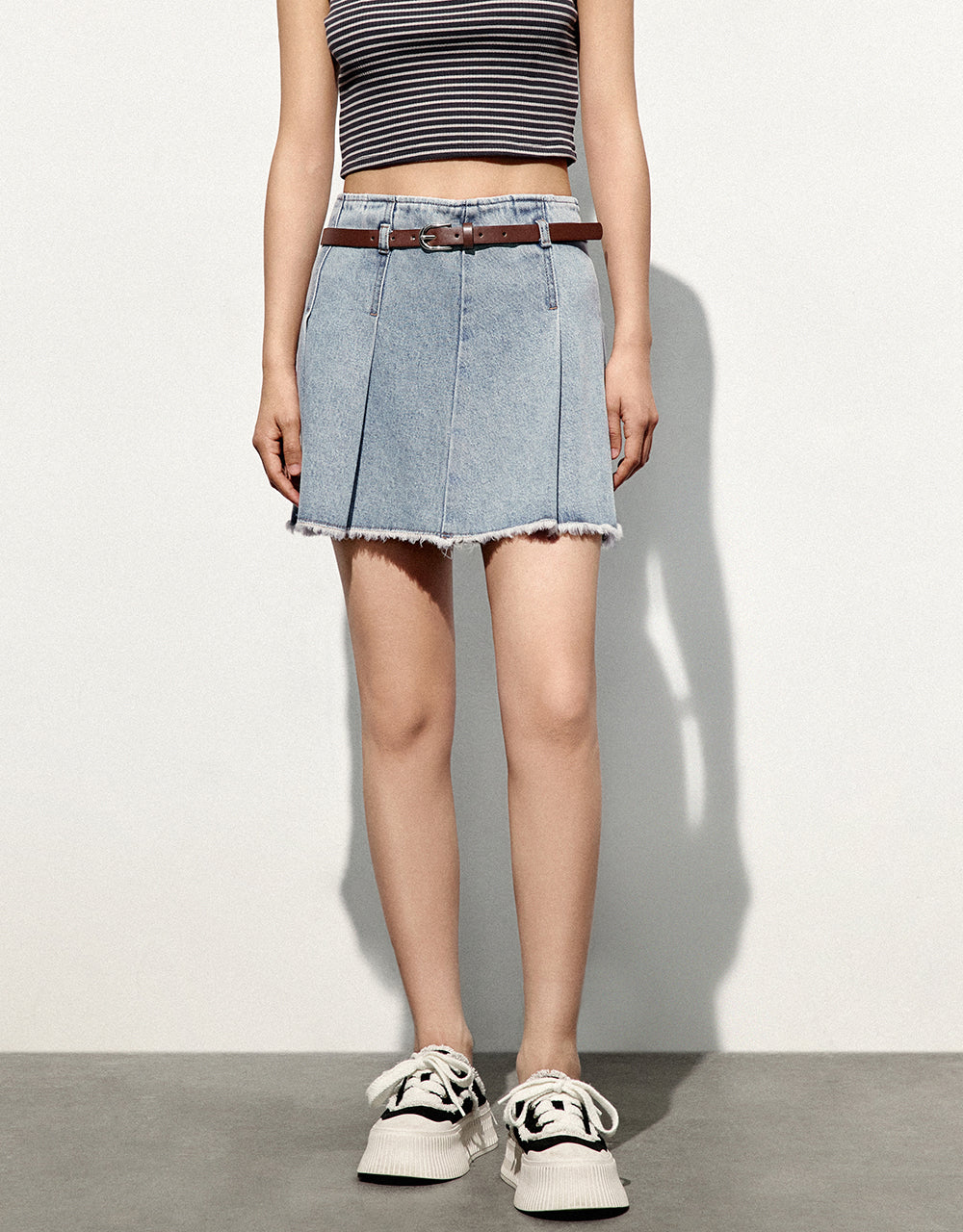 Raw Hem Mini A-Line Denim Skirt