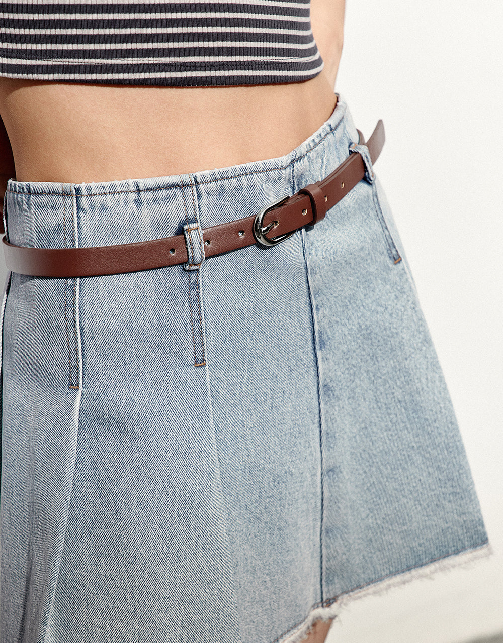 Raw Hem Mini A-Line Denim Skirt