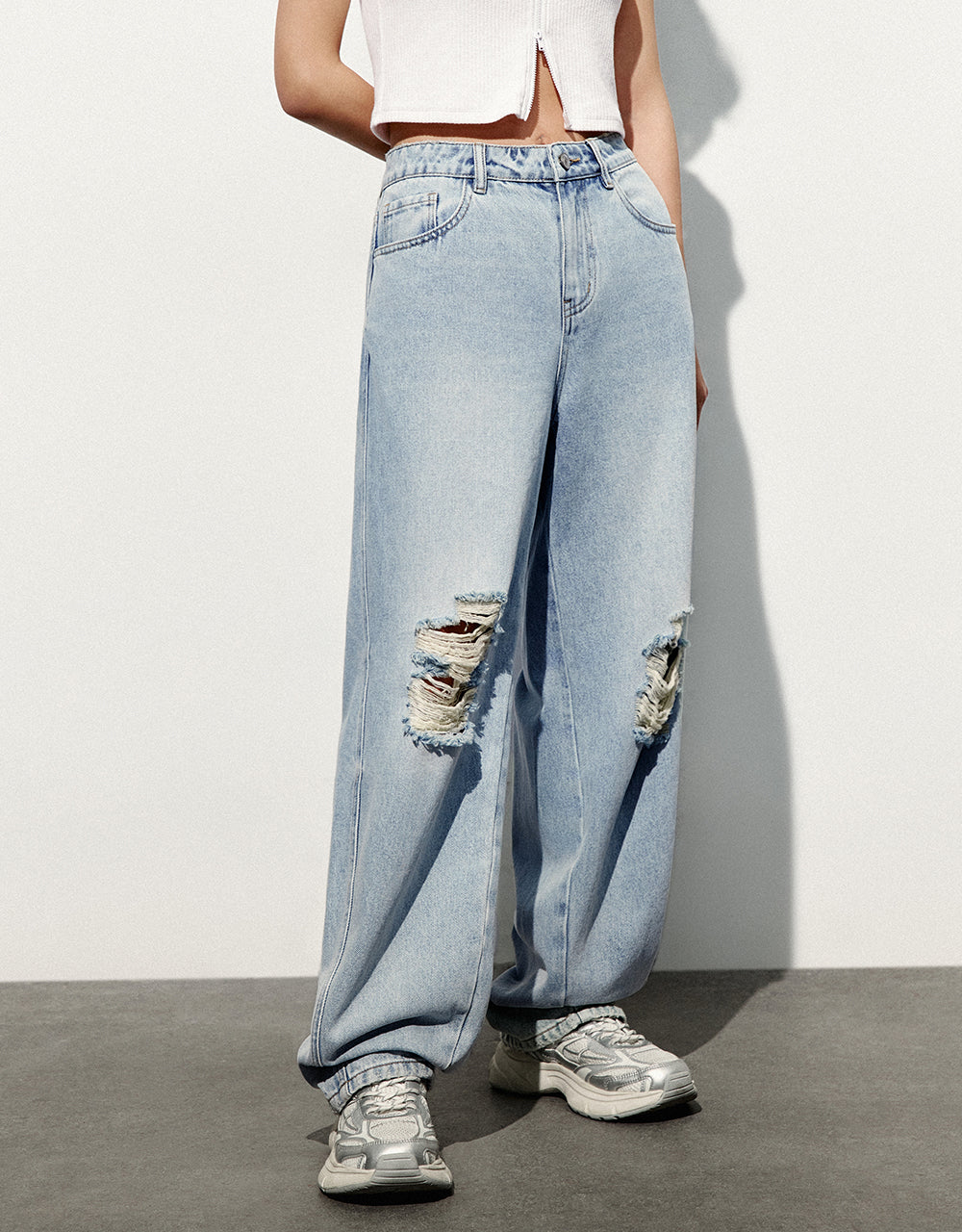 Ripped Straight Jeans