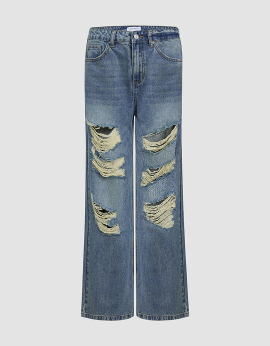 Ripped Wide-Leg Jeans