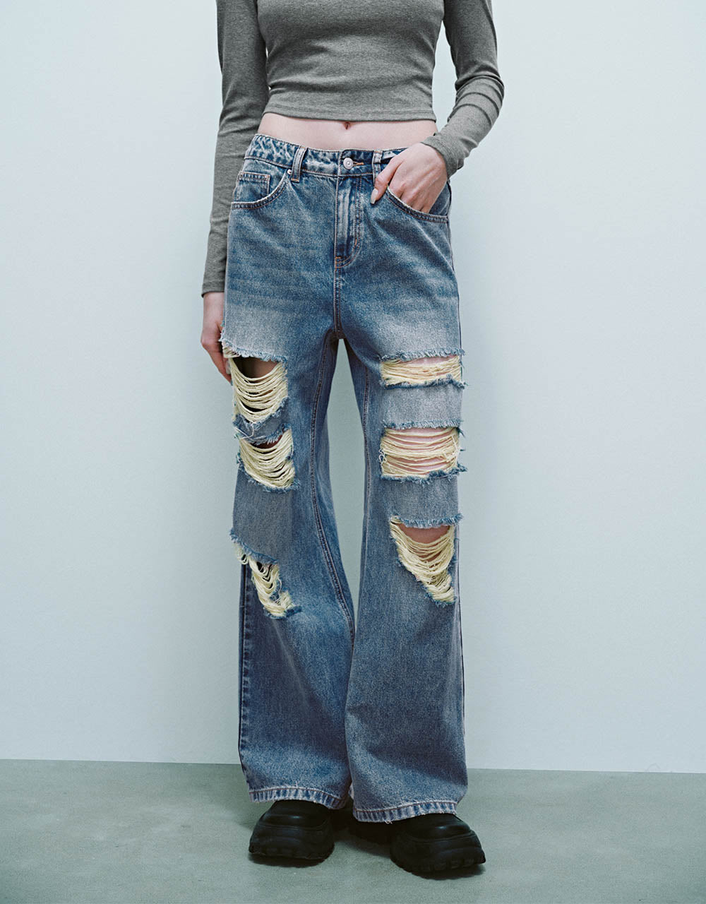 Ripped Wide-Leg Jeans