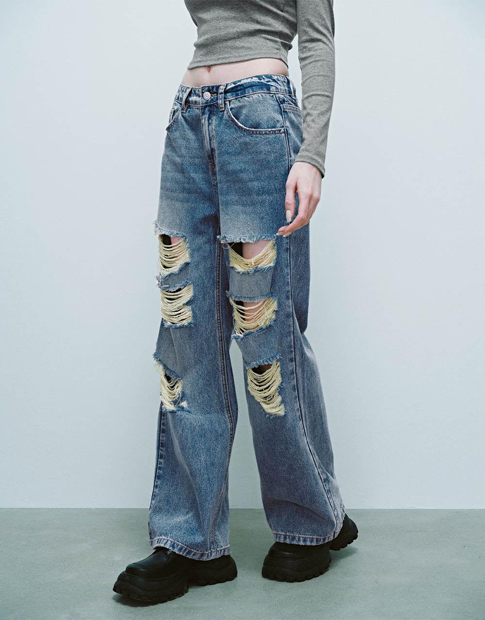 Ripped Wide-Leg Jeans