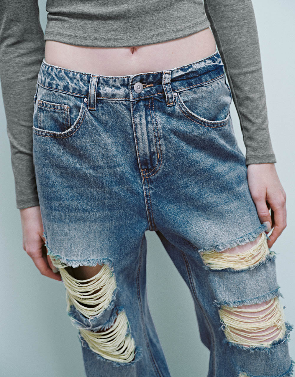 Ripped Wide-Leg Jeans